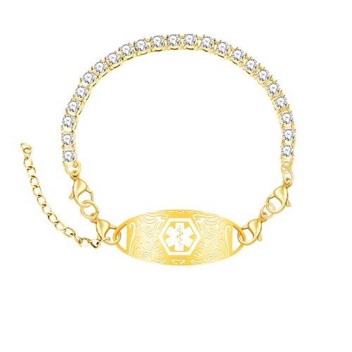 Oneress Medizinisches ID-Armband - Stilvoller Notfall-Schmuck Mit Äskulapstab-Symbol, Modisches Edelstahlarmband Für Senioren YA6004 Gold EPILEPSY von Oneress