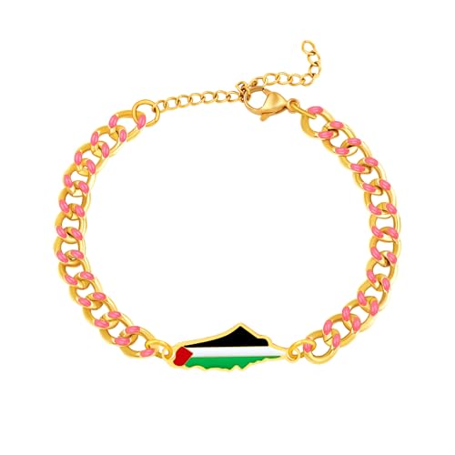 Oneress Nahost Schmuck Armband - Handgemachte Arabische Kette Mit Flaggenanhänger, Trendiges Palästinensisches Stolzarmband Für Damen Täglicher Gebrauch YA5881-JinFen von Oneress