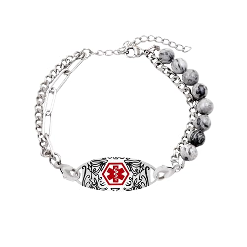 Oneress Natürlicher Picture Stein Typ I Diabetes Armband Hypoallergen Medizinisches Alarm Asthma ID Bester Freund Geschenk YA5493 Natural Picture Stone TYPEI von Oneress