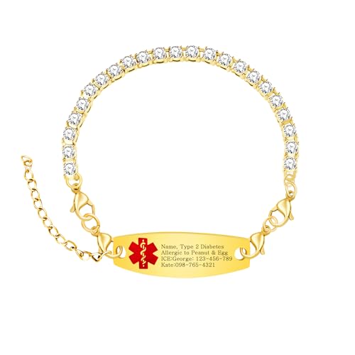 Oneress Notfall-Medizinisches ID-Armband - Verstellbarer Edelstahl-Schmuck Mit Äskulapstab-Symbol, Graviertes Gesundheits-Alarmarmband Für Damen YA6001-JinHong von Oneress