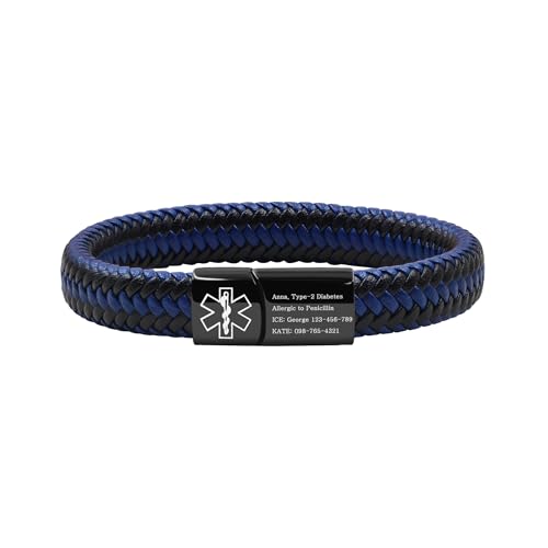 Oneress Personalisiertes Textarmband, Stylisches Medizinisches ID-Armband, Allergie- Und Epilepsie-Sicherheitsband, Anpassbar Für Männer & Frauen YA5551-Schwarz & Blau Individueller Text von Oneress