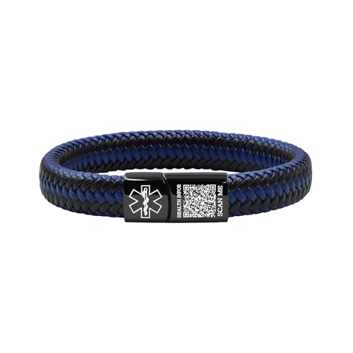 Oneress QR-Code-Armband, Leder-Gesundheits-ID-Band, Modisches Notfall-Medizinarmband Für Reisen & Notfälle YA5551-Schwarz & Blau QR Code Oneress QR-Code-Armband, Leder-Gesundheits-ID-Band, Modisches Notfall-Medizinarmband Für Reisen & Notfälle YA5551-Schwarz & Blau QR Code von Oneress