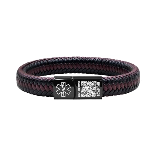 Oneress QR-Code-Armband, Medizinisches Alarm-ID-Armband, Leder-Notfall-Medizin-ID, Notfall-Kontaktarmband, Ideal Für Autismus, Allergien & Reisen YA5551-Schwarz & Rot QR Code von Oneress