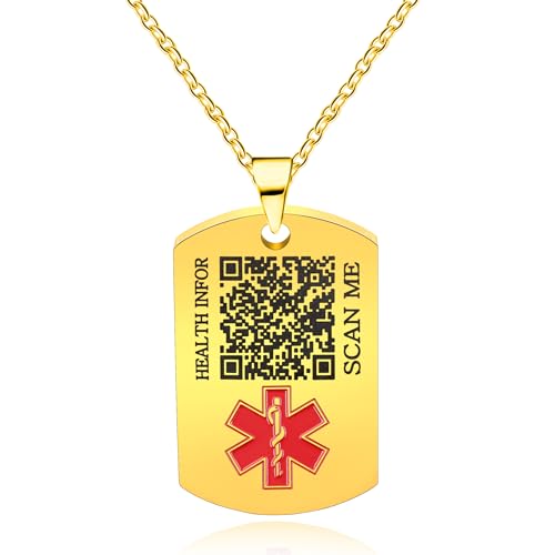 Oneress QR‑Code‑Kette, Goldplattierter Scan‑Tag Für Medikamente, Robuste & Wasserfeste Medizin‑ID Für Damen & Herren YA5217 Gold QR CODE Oneress QR‑Code‑Kette, Goldplattierter Scan‑Tag Für Medikamente, Robuste & Wasserfeste Medizin‑ID Für Damen & Herren YA5217 Gold QR CODE von Oneress