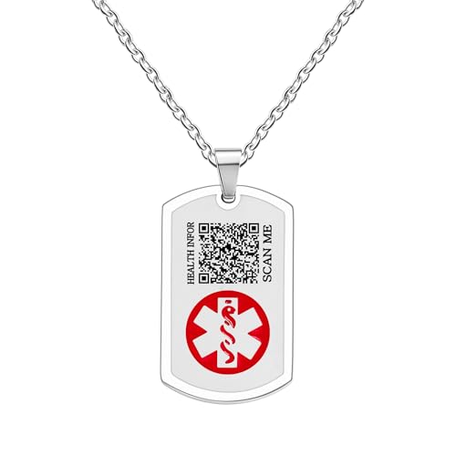Oneress QR-Code Medizinische Alarm Halskette, Edelstahl SOS Roter Schlangenstab Anhänger Für Patienten Frauen Und Männer Unsichtbare Krankheit YA5239 Weiß-QRCode von Oneress
