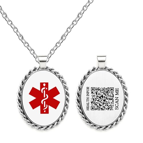 Oneress QR Code Medizinische ID Halskette, Gravierter Weißer Edelstahl Anhänger, Gesundheitsalarm Schmuck Für Versteckte Krankheiten YA5218 Weiß-QRCode von Oneress