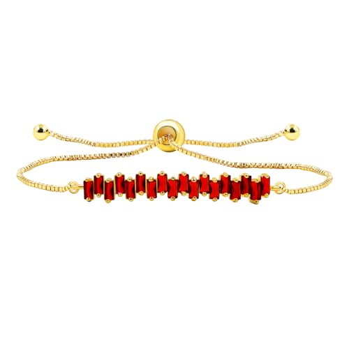 Oneress Rotes Baguette-Zirkonia-Armband, Verstellbare Schiebekette, Hochzeit, Fake-Diamant-Schmuck, Geschenke, Frauen Y4258 Rot von Oneress