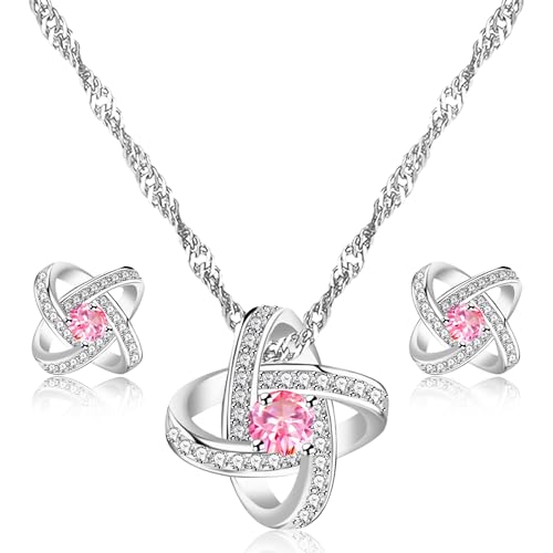 Oneress Schmuck-Set mit platiniertem Zirkonia, Knoten, Blume, Unendlichkeitssymbol, Halskette und Ohrringe, Schmuck-Set, Muttertag, Geburtstag, Party für Frauen, M, Messing, Zirkonia Oneress Schmuck-Set mit platiniertem Zirkonia, Knoten, Blume, Unendlichkeitssymbol, Halskette und Ohrringe, Schmuck-Set, Muttertag, Geburtstag, Party für Frauen, M, Messing, Zirkonia von Oneress