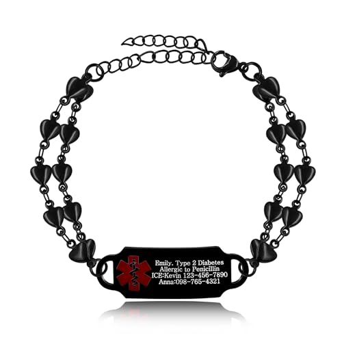 Oneress Schwarzes DIY Armband Typ 1 Diabetes Warnung Einstellbare Herzgliederkette Lasergravur Notfall-Tag Stilvoll Funktional YA5199 Black DIY Oneress Schwarzes DIY Armband Typ 1 Diabetes Warnung Einstellbare Herzgliederkette Lasergravur Notfall-Tag Stilvoll Funktional YA5199 Black DIY von Oneress