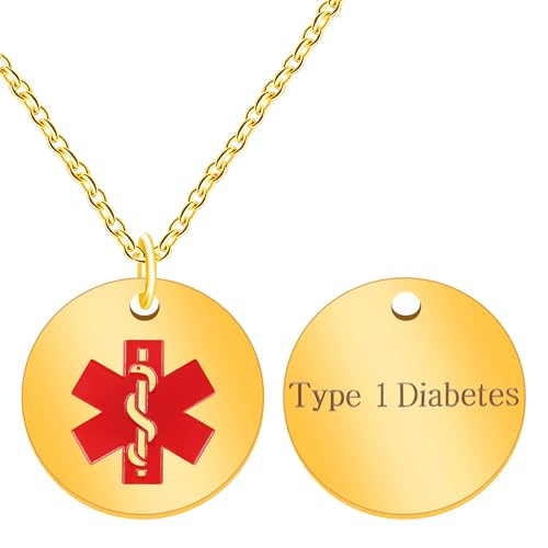 Oneress Typ 1 Diabetes Halskette, Goldplattierter Verstellbarer Medizinischer ID-Anhänger, Wasserdichter Gravierter Epilepsie-Anhänger Für Männer YA4678 Goldplattiert TYPEI von Oneress
