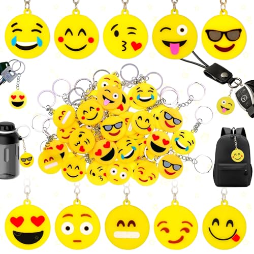 Oneroomone 40 Stück Mini-Emoji-Schlüsselanhänger, Gesicht Schlüsselanhänger, Emoji Anhänger, für Handtasche, Rucksack, Schlüsselanhänger, süßes Dekorations-Party-Geschenk(Gelb) von Oneroomone