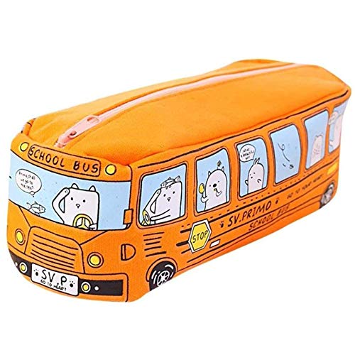 Oneroomone Bus Federmäppchen, Kreative Reizende Bus, Student Kleintier Bus Leinwand, für Büro-Schreibetui, Make Up Stift und Bürstentasche, Orange von Oneroomone
