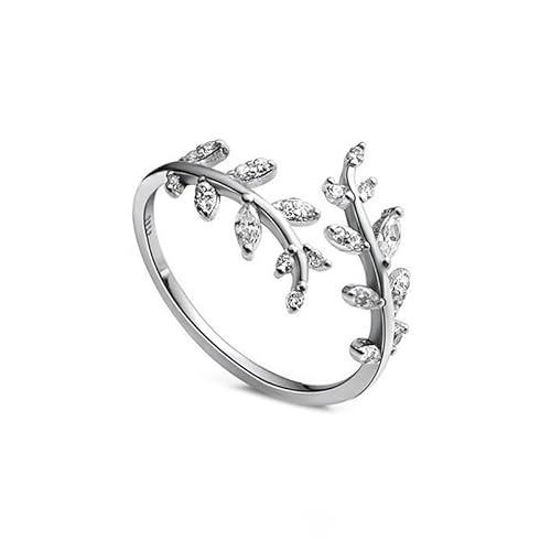 Oneroomone Ringe Silber, Ring Silber 925 Damen, Silberring Mit Edelstein, Offener 925 Silberring, Olivenblatt Verstellbar Promise Stapelring Eheringe, Silberring Für Eheringe Und Hochzeiten (Platinum) von Oneroomone