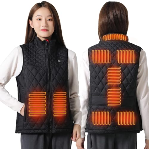 Heizweste Damen, Wärmeweste Elektrisch, Heizjacke Usb, Weste Mit Heizung, Warme Weste Beheizt, Heated Vest Einstellbar Temperatur Für Outdoor Skifahren Wandern Jagd Motorrad Camping (Schwarz, L) von Oneshlee
