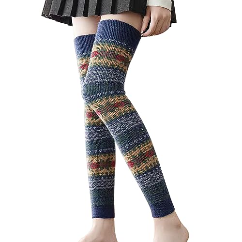 Oneshlee Stulpen Damen, Leg Warmers Y2k, Beinstulpen Winter Für Frauen Beinwärmer Weihnachten Weihnachtssocken Damen Gestrickte Socken Über Dem Knie Streifen (Blau) von Oneshlee