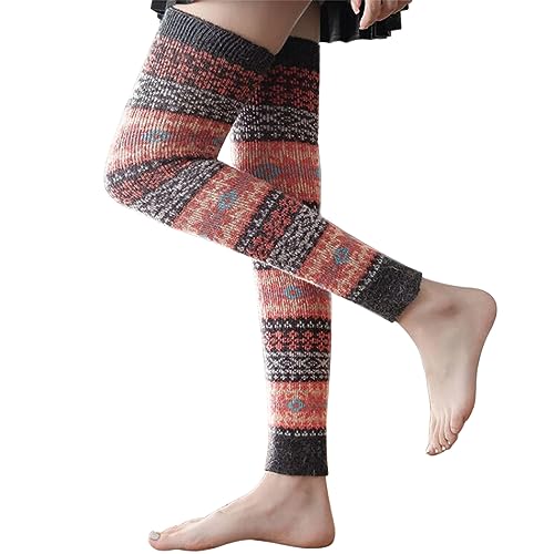 Oneshlee Stulpen Damen, Leg Warmers Y2k, Beinstulpen Winter Für Frauen Beinwärmer Weihnachten Weihnachtssocken Damen Gestrickte Socken Über Dem Knie Streifen (Grau) von Oneshlee