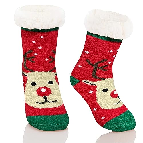 Oneshlee Weihnachtssocken Kinder, Kuschelsocken Weihnachten Kinder, Weihnachts Socken Geschenke Weihnachtsgeschenke Mädchen Junge, Weihnachtsdeko Zum Aufhängen Kamin Weihnachtsbaum (Rentier, L) von Oneshlee