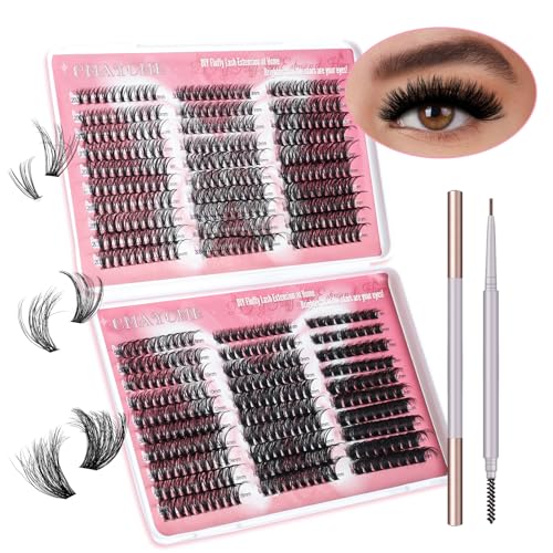Wimpern Extensions, 570 Pcs Natürliche Lashes DIY Lange und Dichte Wimpern, Cluster Lashes 8-16MM Lash Extension Set mit Augenbrauenstift (20D+30D+40D+50D+60D+80D) von Onewly
