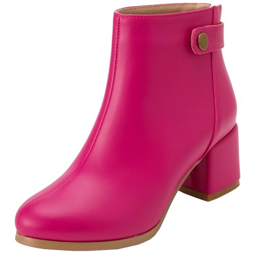 Onewus Beiläufig Beiläufig Damen Kurzschaft Stiefel mit Blockabsatz und Abgerundeter Zeh und Abgerundeter Zeh (Pu Fuchsie, 43 EU) von Onewus