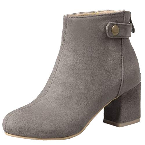 Onewus Beiläufig Damen Kurzschaft Stiefel mit Blockabsatz und Abgerundeter Zeh (Grau, 32 EU) von Onewus