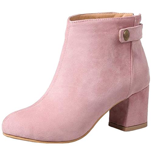 Onewus Beiläufig Damen Kurzschaft Stiefel mit Blockabsatz und Abgerundeter Zeh (Rosa, 36 EU) von Onewus