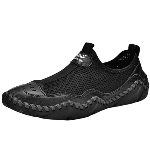 Onewus Bequeme Schlupfschuhe Für Herren | Atmungsaktive Freizeitschuhe mit Rutschfester Sohle für Alltag, Outdoor (Schwarz, 48 EU) von Onewus