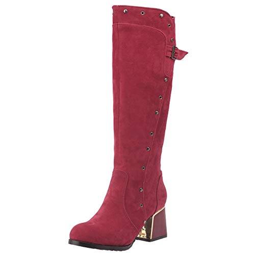 Onewus Damen Blockabsatz Langschaft Stiefel (Rot, 39 EU) von Onewus