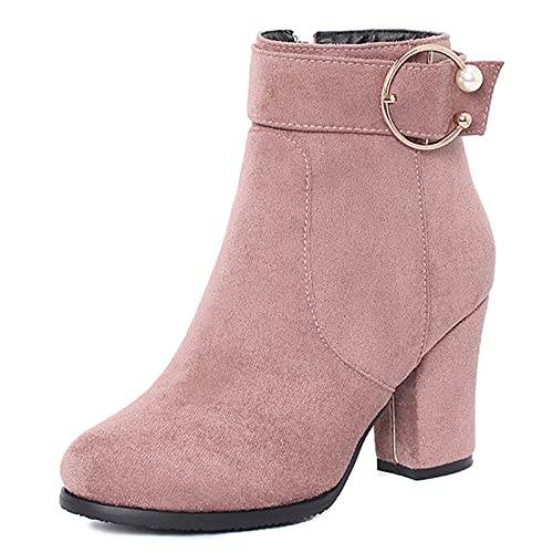 Onewus Damen Blockabsatz Stiefel Reißverschluss Stiefeletten (Pink, 38 EU) von Onewus