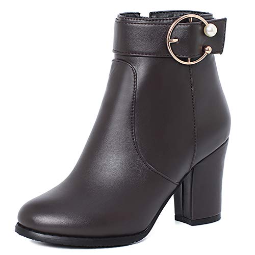 Onewus Damen Blockabsatz Stiefel Reißverschluss Stiefeletten (Pu Braun, 36 EU) von Onewus