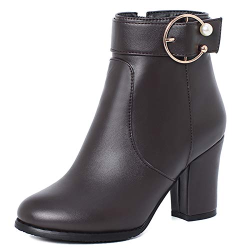 Onewus Damen Blockabsatz Stiefel Reißverschluss Stiefeletten (Pu Braun, 39 EU) von Onewus