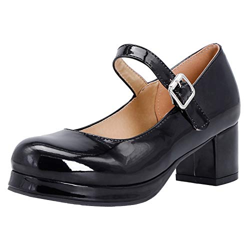 Onewus Damen Casual Mary Jane Pumps mit Abgerundeter Spitze und klobigem Absatz(Schwarz1,44) von Onewus