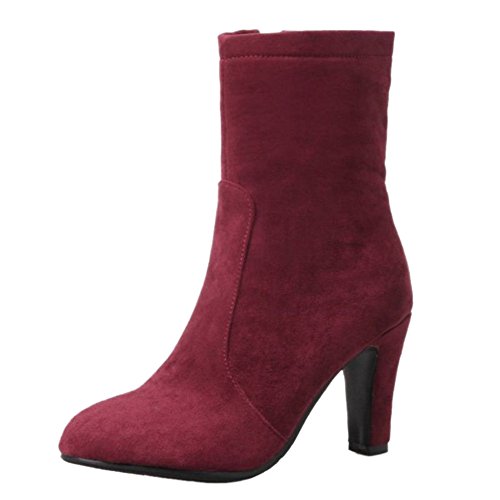 Onewus Damen Dress Stiefeletten mit Stiletto Absatz Reißverschluss Stiefel (Rotwein, 40 EU) von Onewus