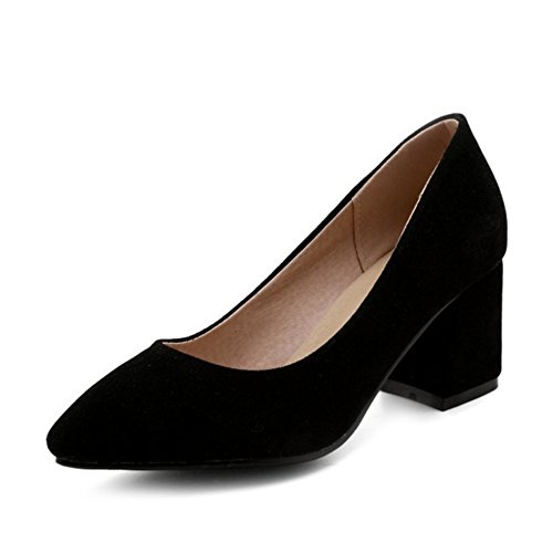 Onewus Damen Elegant Pumps mit Blockabsatz Spitze Toe Schuhe für Arbeit (Black, 46 EU) von Onewus