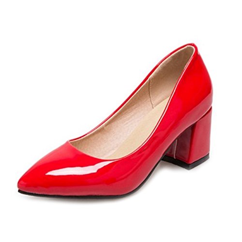 Onewus Damen Elegant Pumps mit Blockabsatz Spitze Toe Schuhe für Arbeit (Red, 46 EU) von Onewus