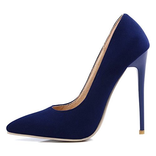 Onewus Damen Elegant Pumps mit Hehem Stiletto Absatz Schuhe für Hochzeit (Matt-Blau 40EU) von Onewus