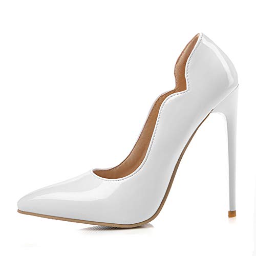 Onewus Damen Mode-Pumps mit Hehem Stiletto Absatz Schuhe für Hochzeit (Weiß 43EU) von Onewus