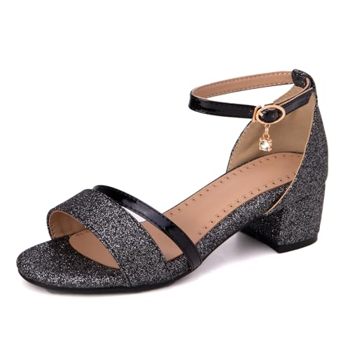 Onewus Damen Fashion Open Toe Schnalle Blockabsatz Sandalen (Schwarz, 44) von Onewus