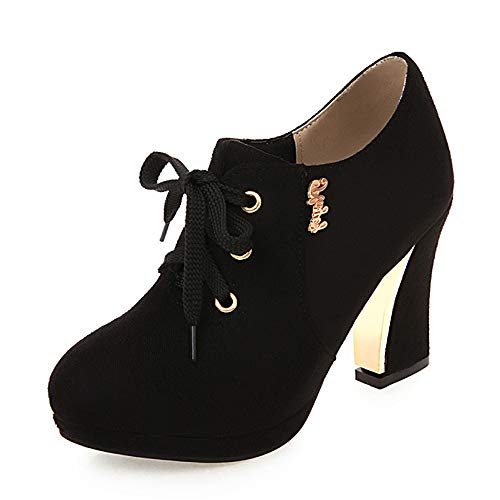 Onewus Damen Fashion Schnürsenkel Blockabsatz Pumps (Schwarz, 38 EU) von Onewus