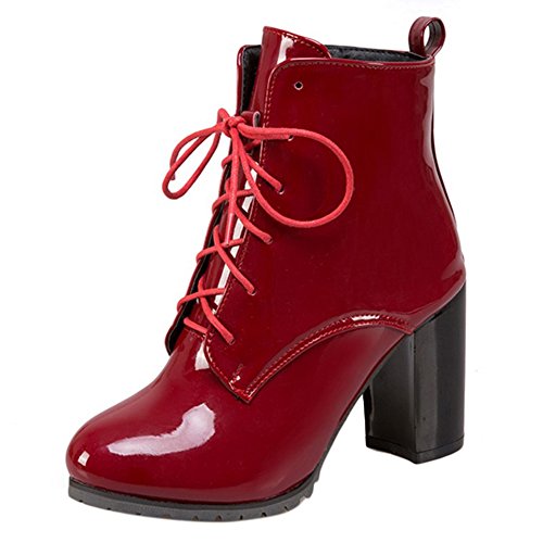 Onewus Damen Fashion Stiefeletten mit Blockabsatz Reißverschluss Stiefel (Rot, 44 EU) von Onewus