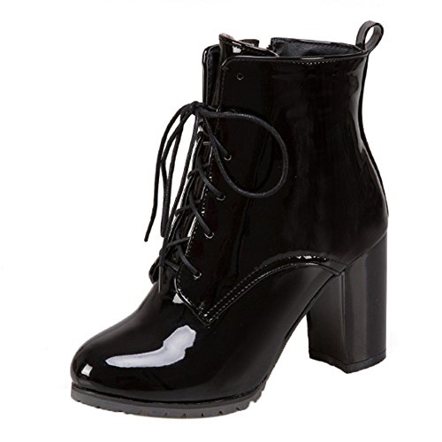 Onewus Damen Fashion Stiefeletten mit Blockabsatz Reißverschluss Stiefel (Schwarz, 45 EU) von Onewus