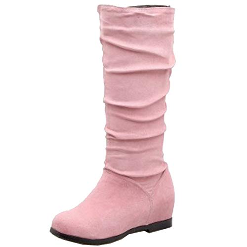 Onewus Damen Keilabsatz Langschaft Stiefel mit Runder Zehe (Rosa, 40 EU) von Onewus