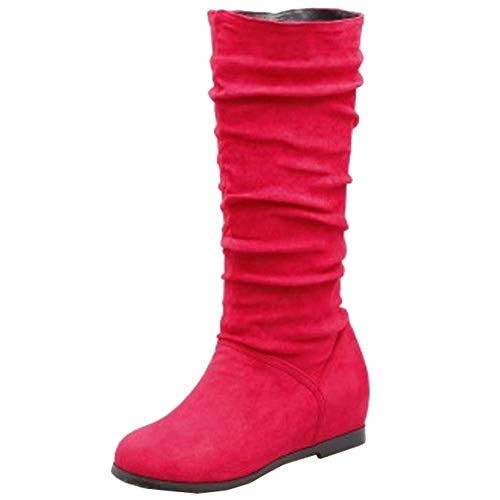 Onewus Damen Keilabsatz Langschaft Stiefel mit Runder Zehe (Rot, 37 EU) von Onewus