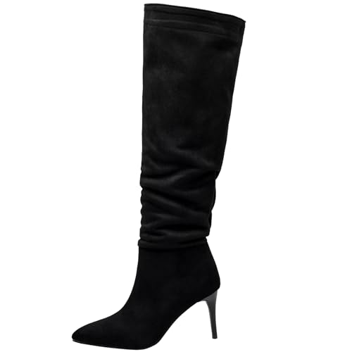 Onewus Damen Klassische Mode Wildleder Stiletto Absatz Heap Flor Slouch Stiefel (Schwarz, 39 EU) von Onewus