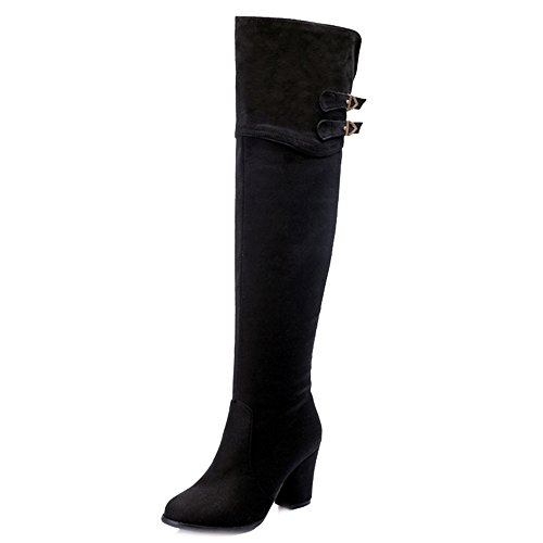 Onewus Damen Knie Hoch Stiefel mit Blockabsatz Reißverschluss Schuhe (Schwarz,45 EU) von Onewus