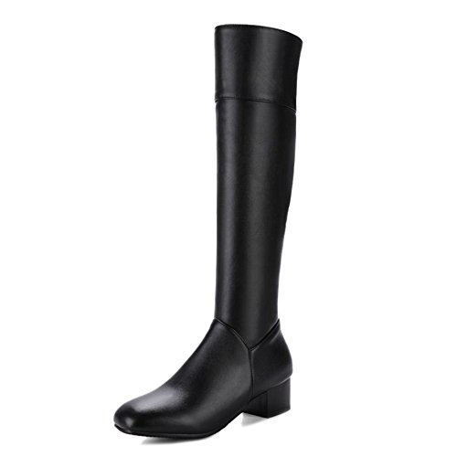 Onewus Damen Knie Hoch Stiefel mit Flach Absatz Langschaft Stiefel (Schwarz, 38 EU) von Onewus