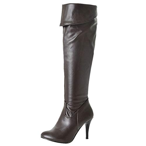 Onewus Damen Knie Hoch Stiefel mit Hohem Absatz Langschaft Stiefel (Braun, 48 EU) von Onewus