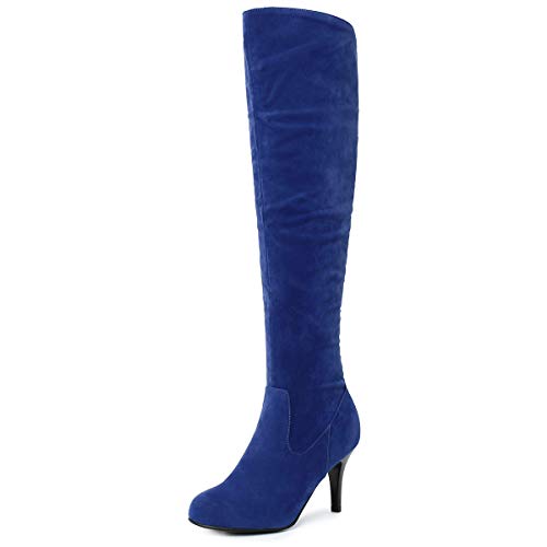 Onewus Damen Knie Hoch Stiefel mit Hohem Absatz Langschaft Stiefel (Matt-Blau, 37 EU) von Onewus