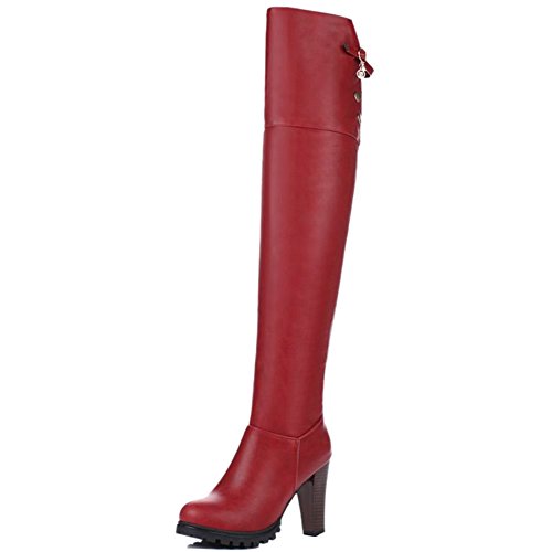 Onewus Damen Knie Hoch Stiefel mit Hohem Absatz Langschaft Stiefel (Rot, 39 EU) von Onewus