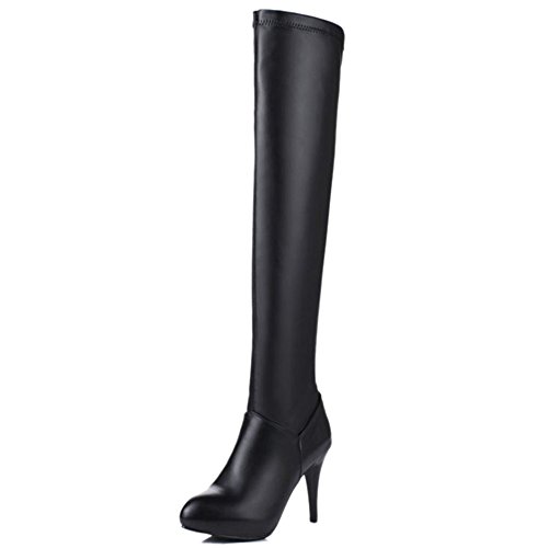 Onewus Damen Knie Hoch Stiefel mit Hohem Absatz Langschaft Stiefel (Schwarz, 43 EU) von Onewus