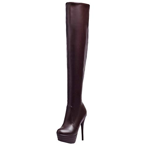 Onewus Damen Knie Hoch Stiefel mit Stiletto Absatz (Braun, 38 EU) von Onewus